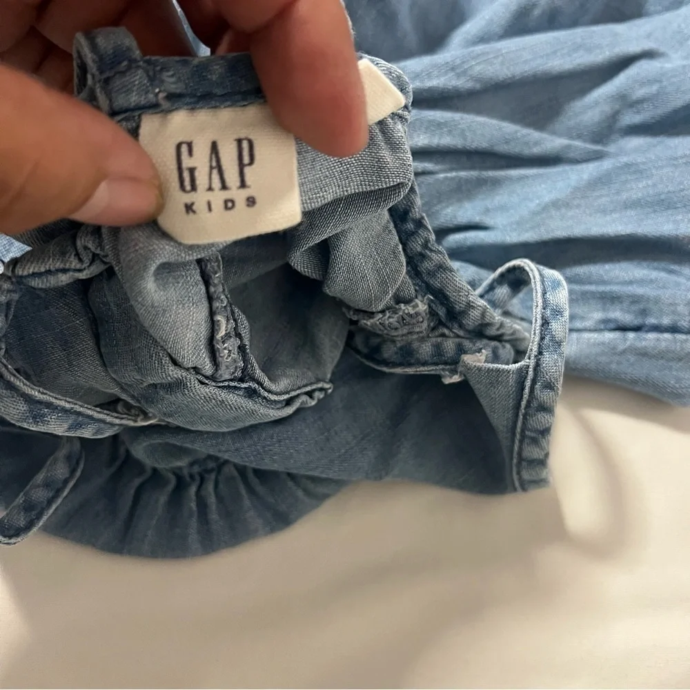 GAP Kids Girls Small Chambray Tiered Sleeveless Blue Sundress Casual Outdoors